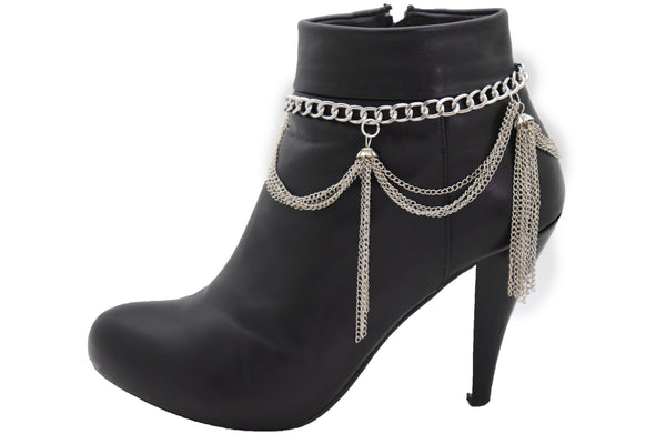 Brand New Women Silver Metal Chain Boot Bracelet Anklet Shoe Side Wave Tassel Fringe Charm Bling