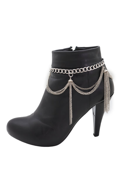 Brand New Women Silver Metal Chain Boot Bracelet Anklet Shoe Side Wave Tassel Fringe Charm Bling