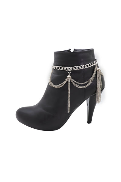 Brand New Women Silver Metal Chain Boot Bracelet Anklet Shoe Side Wave Tassel Fringe Charm Bling