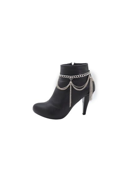 Brand New Women Silver Metal Chain Boot Bracelet Anklet Shoe Side Wave Tassel Fringe Charm Bling