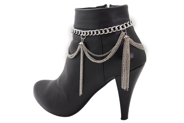 Brand New Women Silver Metal Chain Boot Bracelet Anklet Shoe Side Wave Tassel Fringe Charm Bling