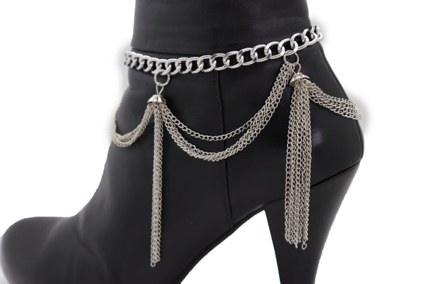 Brand New Women Silver Metal Chain Boot Bracelet Anklet Shoe Side Wave Tassel Fringe Charm Bling