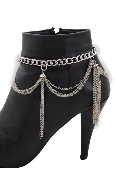 Brand New Women Silver Metal Chain Boot Bracelet Anklet Shoe Side Wave Tassel Fringe Charm Bling