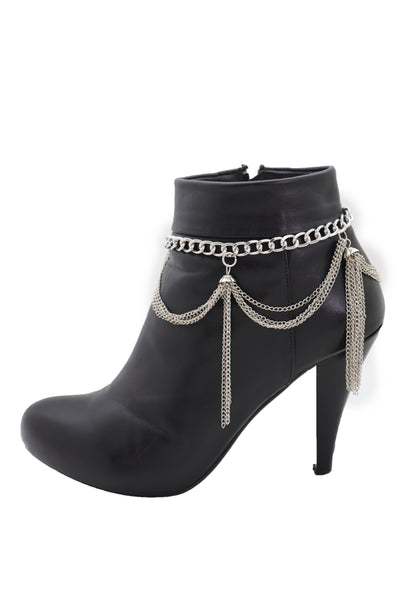 Brand New Women Silver Metal Chain Boot Bracelet Anklet Shoe Side Wave Tassel Fringe Charm Bling