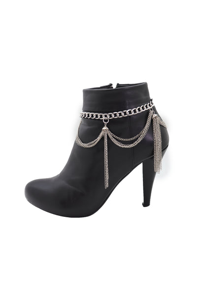 Brand New Women Silver Metal Chain Boot Bracelet Anklet Shoe Side Wave Tassel Fringe Charm Bling