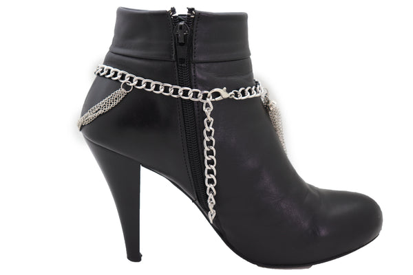Brand New Women Silver Metal Chain Boot Bracelet Anklet Shoe Side Wave Tassel Fringe Charm Bling