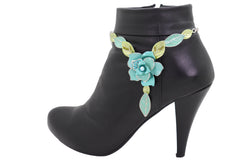 Silver Metal Chain Boot Bracelet Shoe Anklet Baby Bling Blue Flower Charm