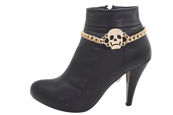 Brand New Women Gold Metal Boot Chain Bracelet Shoe Charm Jewelry Bling Skeleton Skull