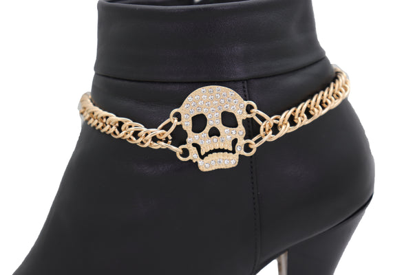 Brand New Women Gold Metal Boot Chain Bracelet Shoe Charm Jewelry Bling Skeleton Skull