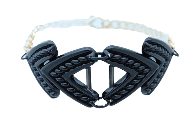 Women Silver Metal Chain Links Boot Bracelet Shoe LIVE TO RIDE Charm