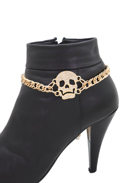 Brand New Women Gold Metal Boot Chain Bracelet Shoe Charm Jewelry Bling Skeleton Skull