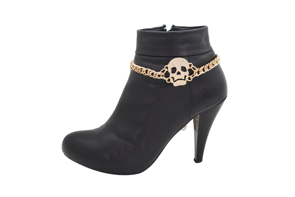 Brand New Women Gold Metal Boot Chain Bracelet Shoe Charm Jewelry Bling Skeleton Skull