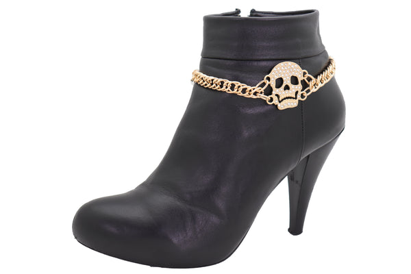 Brand New Women Gold Metal Boot Chain Bracelet Shoe Charm Jewelry Bling Skeleton Skull