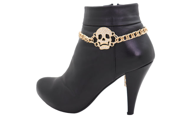 Brand New Women Gold Metal Boot Chain Bracelet Shoe Charm Jewelry Bling Skeleton Skull