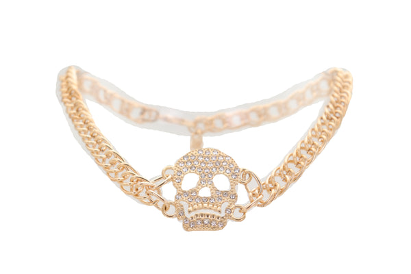 Brand New Women Gold Metal Boot Chain Bracelet Shoe Charm Jewelry Bling Skeleton Skull