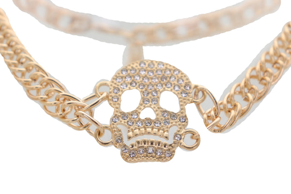Brand New Women Gold Metal Boot Chain Bracelet Shoe Charm Jewelry Bling Skeleton Skull