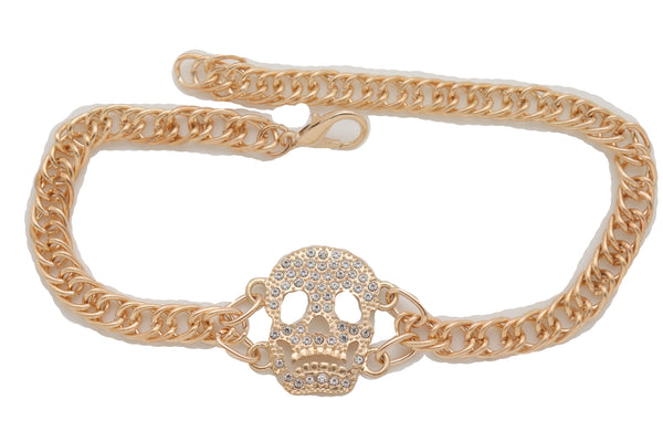 Brand New Women Gold Metal Boot Chain Bracelet Shoe Charm Jewelry Bling Skeleton Skull