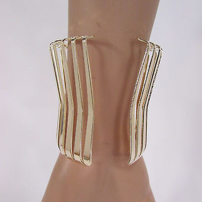 Gold Wide Metal Cuff Bracelet Unique Cut Shape  3" Long New Women Fashion Jewelry Accessories - alwaystyle4you - 10