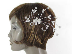 New Women Silver Metal Big Flowers Leaf Rhinestone Large Head Fashion Jewelry - alwaystyle4you - 4