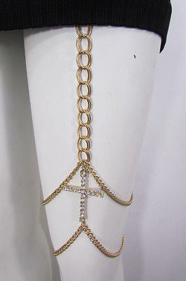 New Women Gold Thigh Leg Metal Chain Links Garter Big Cross Fashion Body Jewelry - alwaystyle4you - 3