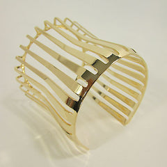 Gold Wide Metal Cuff Bracelet Unique Cut Shape  3" Long New Women Fashion Jewelry Accessories - alwaystyle4you - 3