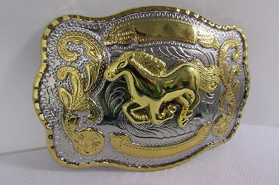 New Belt Buckle 5.5"/4" Big Gold Rodeo Horse Large Silver Metal Western Rodeo Fashion Belt Buckle 3D Texas - alwaystyle4you - 5