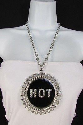 Silver Metal Chains Black HOT Pendant Rhinestone Casual Necklace New Women Fashion Accessories