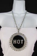 Casual Women Silver Metal Chains Fashion Necklace Black HOT Pendant Rhinestone - alwaystyle4you - 2