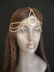 New Miami Beach Women Gold Big Ring Metal Head Chain Jewelry Hair Accessories - alwaystyle4you - 2