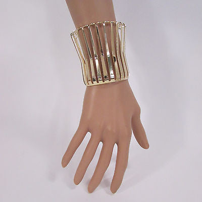 Gold Wide Metal Cuff Bracelet Unique Cut Shape  3" Long New Women Fashion Jewelry Accessories - alwaystyle4you - 6