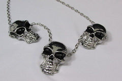 Long Metal Chains Fashion Necklace 3 Big Silver Black Skulls Pendant New Men Style Accessories - alwaystyle4you - 4