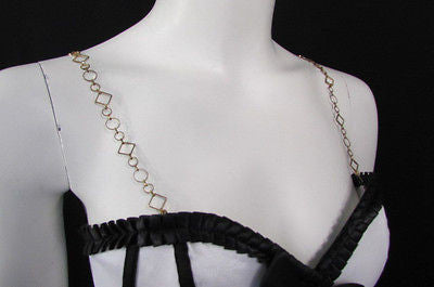 Women Decorative Accessories Lingerie Bra Straps Gold Metal Squares Circles - alwaystyle4you - 2