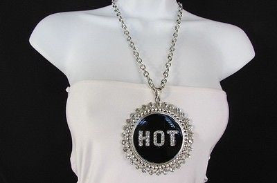 Casual Women Silver Metal Chains Fashion Necklace Black HOT Pendant Rhinestone - alwaystyle4you - 9