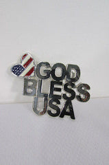 N. Women American Flag GOD BLESS USA Silver Metal Pin Broach Silver 4th of July - alwaystyle4you - 1
