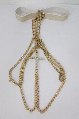 New Women Gold Thigh Leg Metal Chain Links Garter Big Cross Fashion Body Jewelry - alwaystyle4you - 5