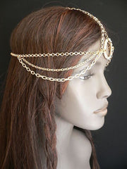 New Miami Beach Women Gold Big Ring Metal Head Chain Jewelry Hair Accessories - alwaystyle4you - 3