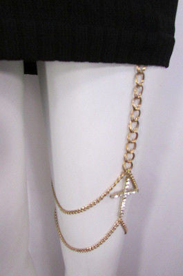New Women Gold Thigh Leg Metal Chain Links Garter Big Cross Fashion Body Jewelry - alwaystyle4you - 8