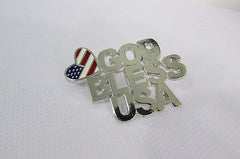 N. Women American Flag GOD BLESS USA Silver Metal Pin Broach Silver 4th of July - alwaystyle4you - 4