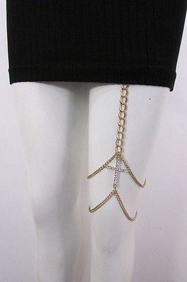 New Women Gold Thigh Leg Metal Chain Links Garter Big Cross Fashion Body Jewelry - alwaystyle4you - 1