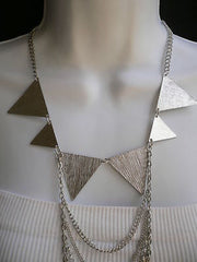 New Women Silver Body Jewerly Multi Chains Crew Neck Spikes Shape Long Necklace - alwaystyle4you - 3