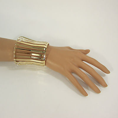 Gold Wide Metal Cuff Bracelet Unique Cut Shape  3" Long New Women Fashion Jewelry Accessories - alwaystyle4you - 5