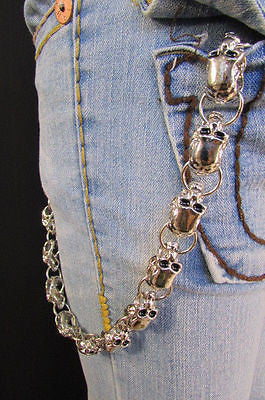 New Men Women Silver Metal Long Wallet Chains Key Chain Thick Skulls Skeleton Biker Punk Rocker Accessory - alwaystyle4you - 1