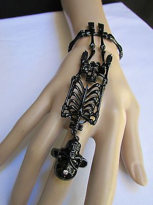 Hot Women Black Skeleton Hand Ring Chain Slave Long Bracelet Skull Fashion - alwaystyle4you - 1