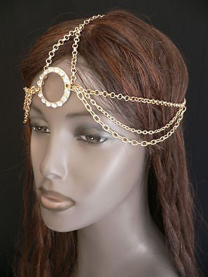 New Miami Beach Women Gold Big Ring Metal Head Chain Jewelry Hair Accessories - alwaystyle4you - 6