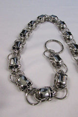 New Men Women Silver Metal Long Wallet Chains Key Chain Thick Skulls Skeleton Biker Punk Rocker Accessory - alwaystyle4you - 4
