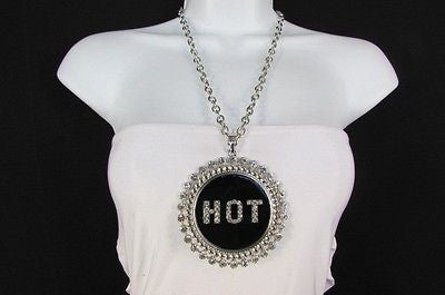 Casual Women Silver Metal Chains Fashion Necklace Black HOT Pendant Rhinestone - alwaystyle4you - 1