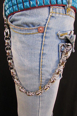 New Men Women Silver Metal Long Wallet Chains Key Chain Thick Skulls Skeleton Biker Punk Rocker Accessory - alwaystyle4you - 10
