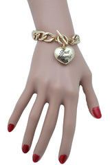 Bangle Bracelet Gold Metal Chain Heart Charm Best Friend