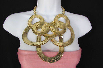 Gold Metal Thin Links Multi Strands Necklace + Earrings Set New Women Fashion - alwaystyle4you - 11