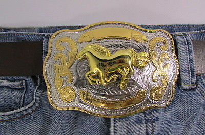 New Belt Buckle 5.5"/4" Big Gold Rodeo Horse Large Silver Metal Western Rodeo Fashion Belt Buckle 3D Texas - alwaystyle4you - 9
